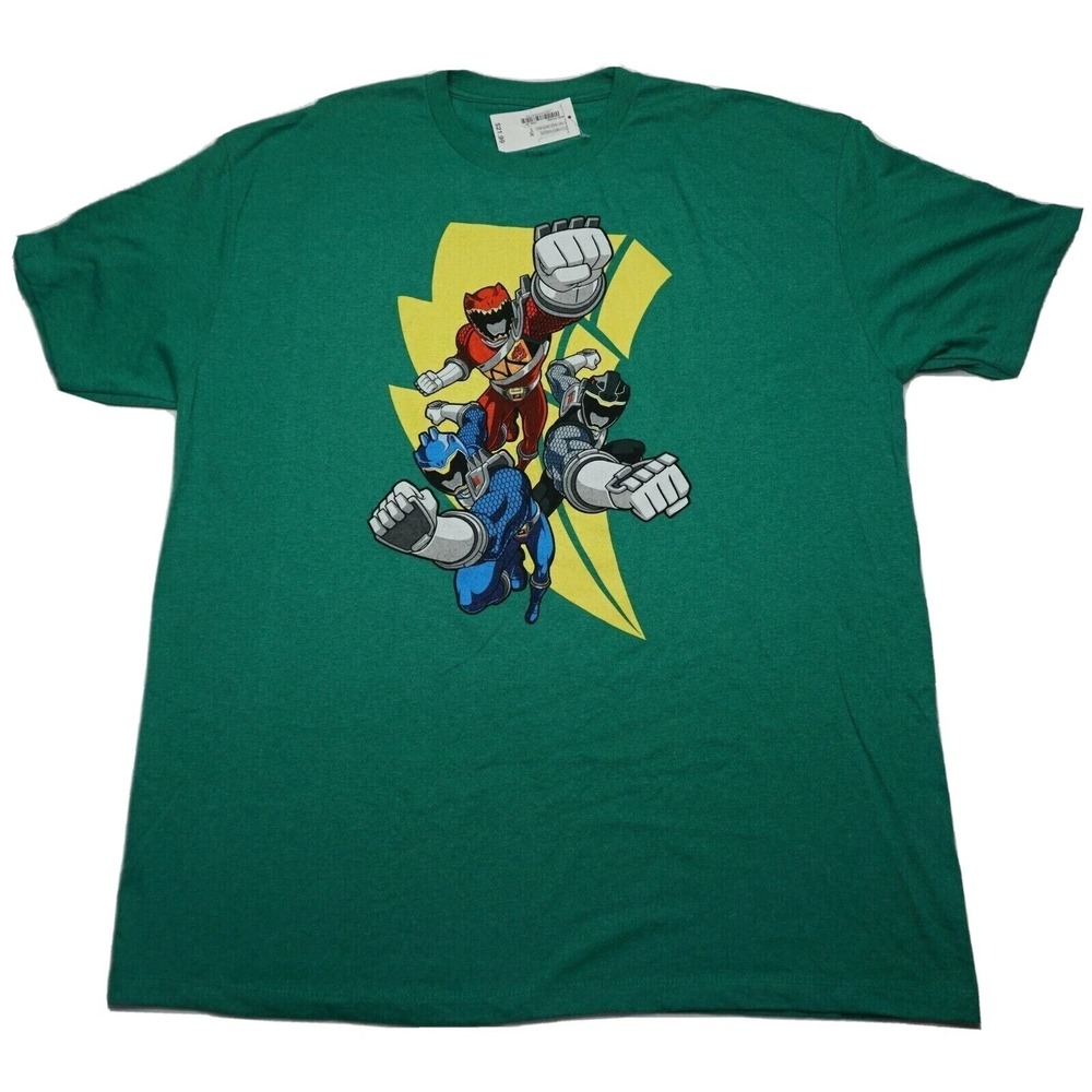Mighty Morphin Power Rangers Dino Punch Lightning Bolt Men XL Green‎ T-Shirt NEW